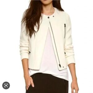 Vince Cream Wool Moto Jacket w Zip Front and Quilted Shoulders Women's Sz 2